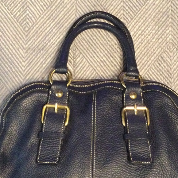 Guia’s large blue leather satchel for women - Picture 3 of 9